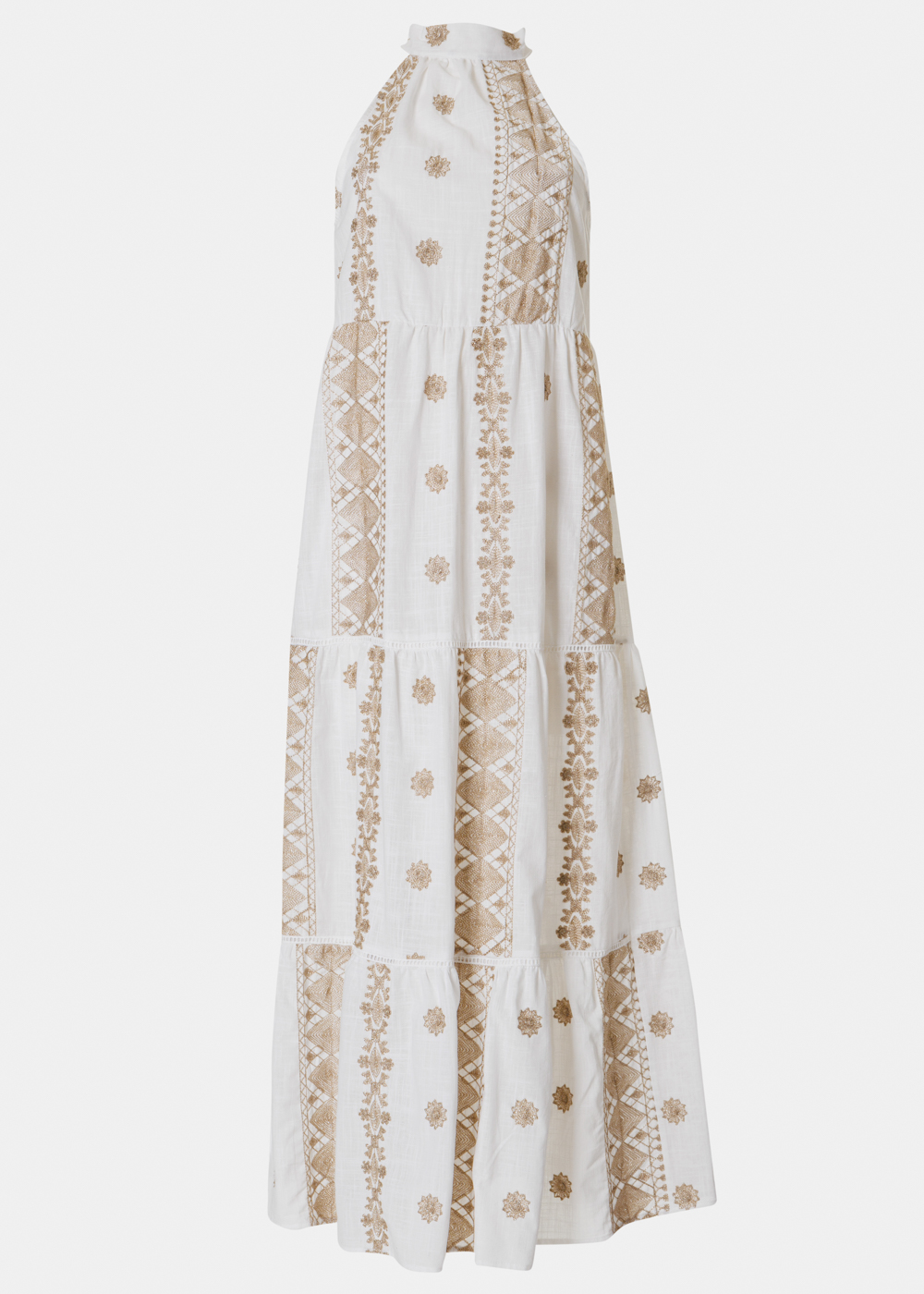 White & Gold Halter Neck Maxi Dress